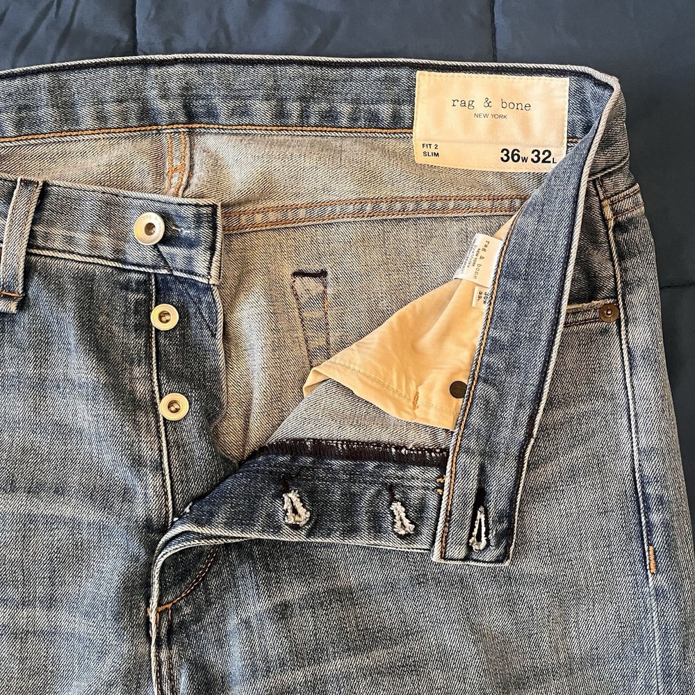 Rag & Bone Fit 2 Slim Jeans Mens 36x*30 Denim Cotton Stretch Mid Rise USA Made